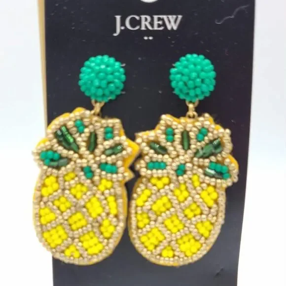 J Crew Factory Beaded Pineapple Earrings NWT! - Picture 1 of 8